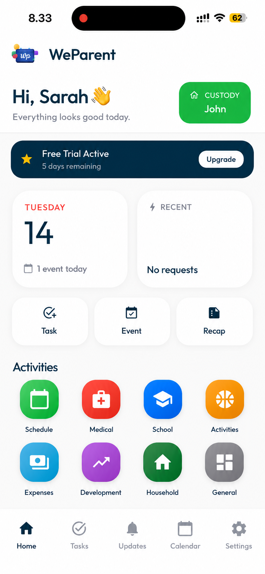 WeParent home screen